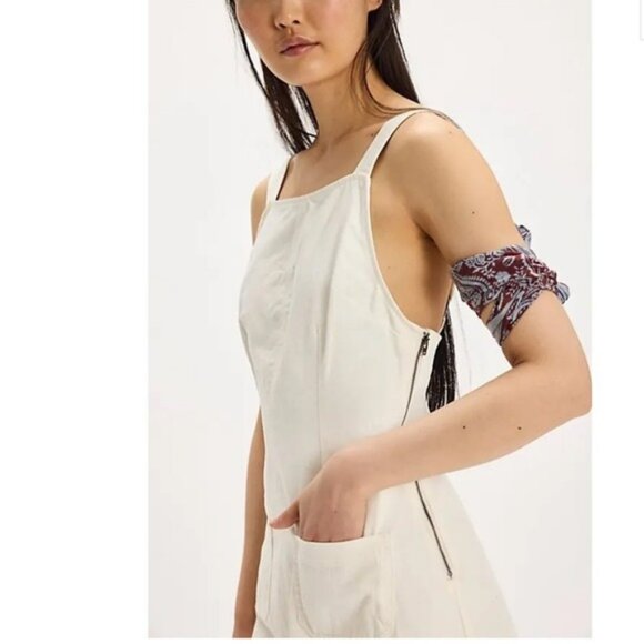 Free People Dex Denim Ecru Ivory Denim Midi Dress OB2289018 Open Back Small NEW - Picture 3 of 8